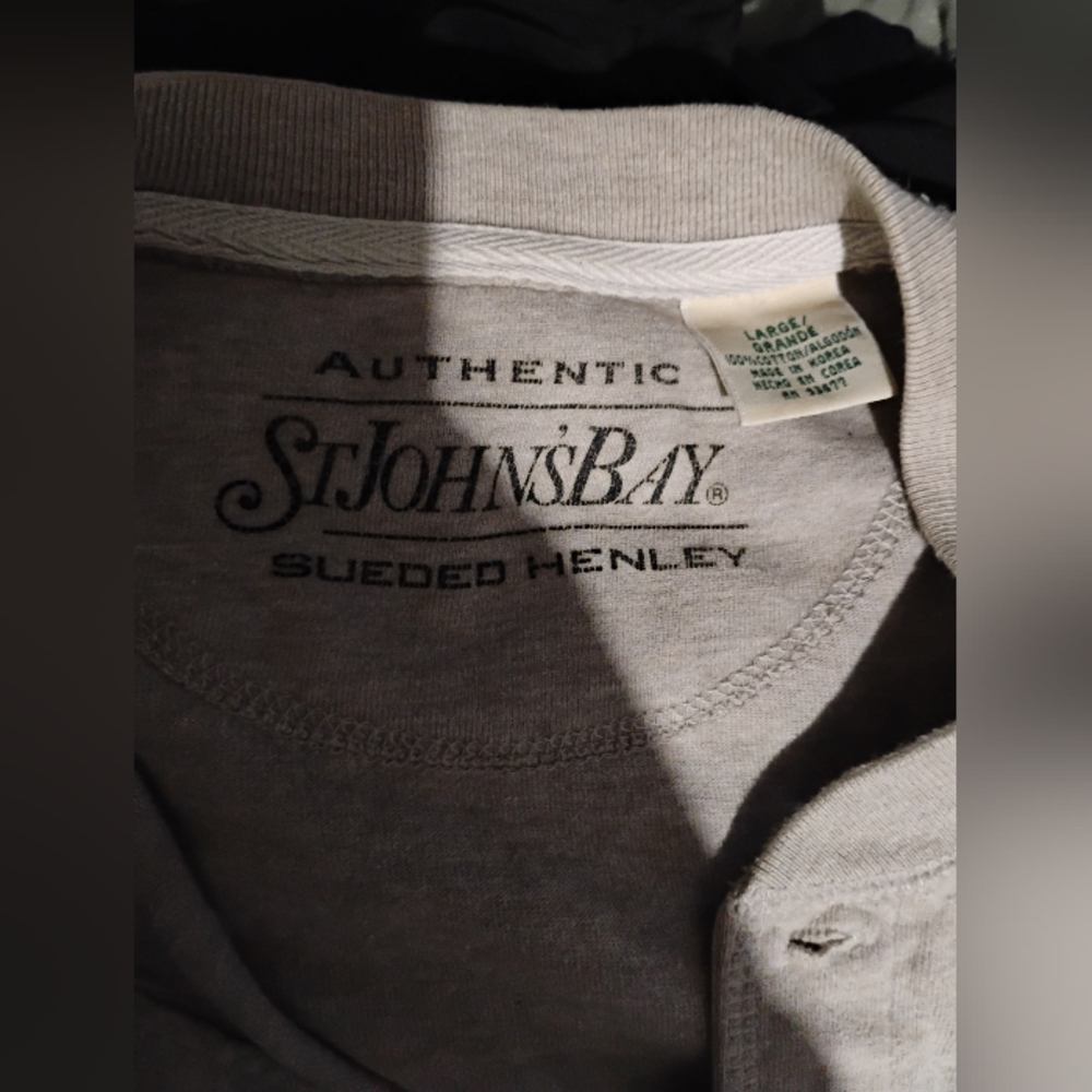 St. John's Bay Long Sleeve Sueded Henley, Large, Navy, Casual Style